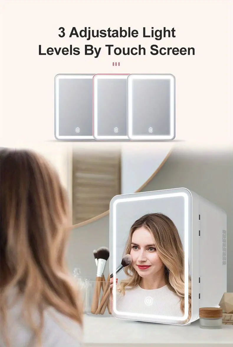 skincare fridge mini fridge with dimmable led mirror 6 liter 6 can cooler and warmer for refrigerating makeup skincare and food mini fridge for bedroom office and car pink white details 3