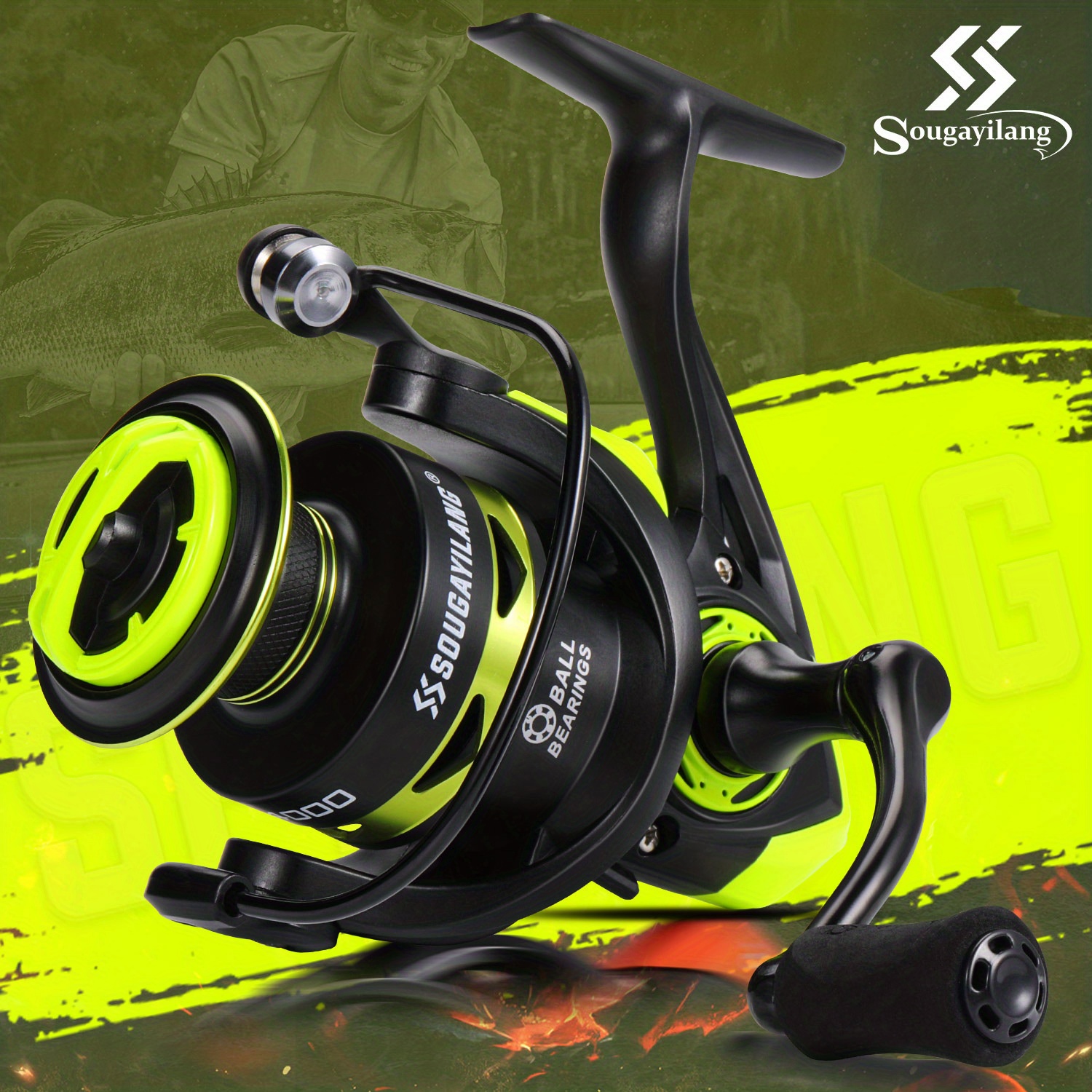 Sougayilang Stainless Steel Spinning Reel With Foldable EVA Handle, 5.2:1  Gear Ratio Fishing Reel With 20lb/9kg Max Drag, Fishing Tackle For Bass Catf