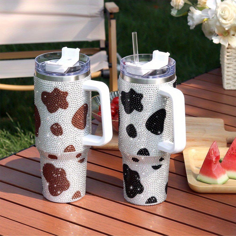 Cow Print Tumbler With Lid And Straw Stainless Steel Thermal - Temu