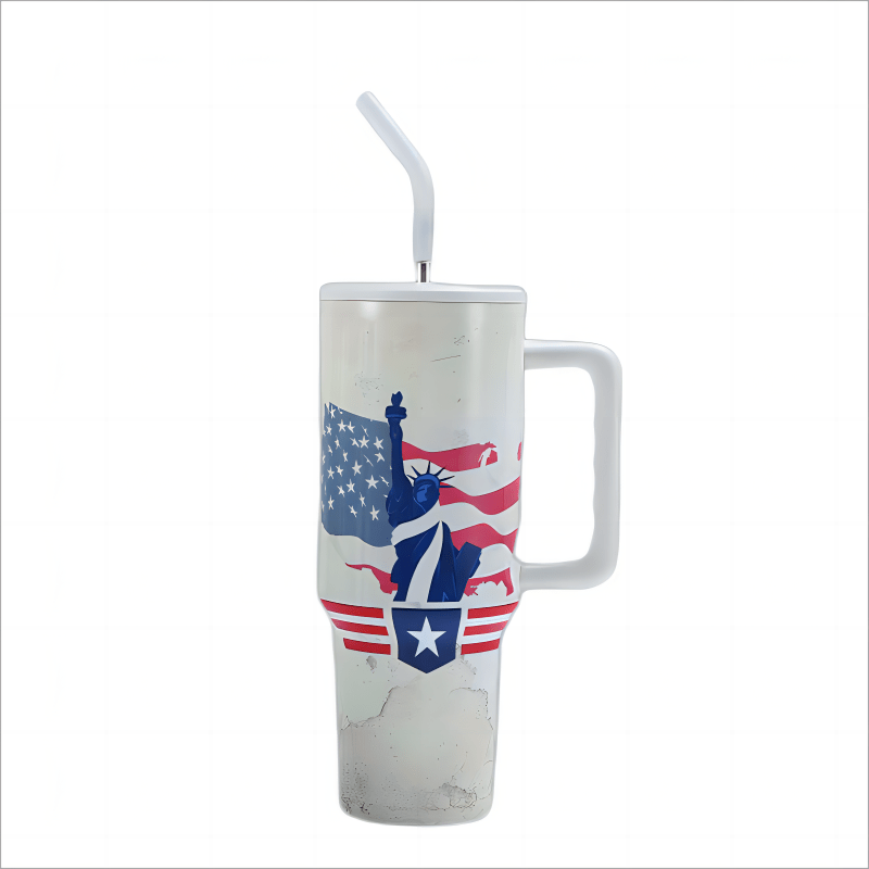 1pc, US Flag Tumbler With Lid And Straw, 40oz Stainless Steel Thermal Water  Bottle With Handle, Portable Drinking Cups, For Car, Home, Office, Summer