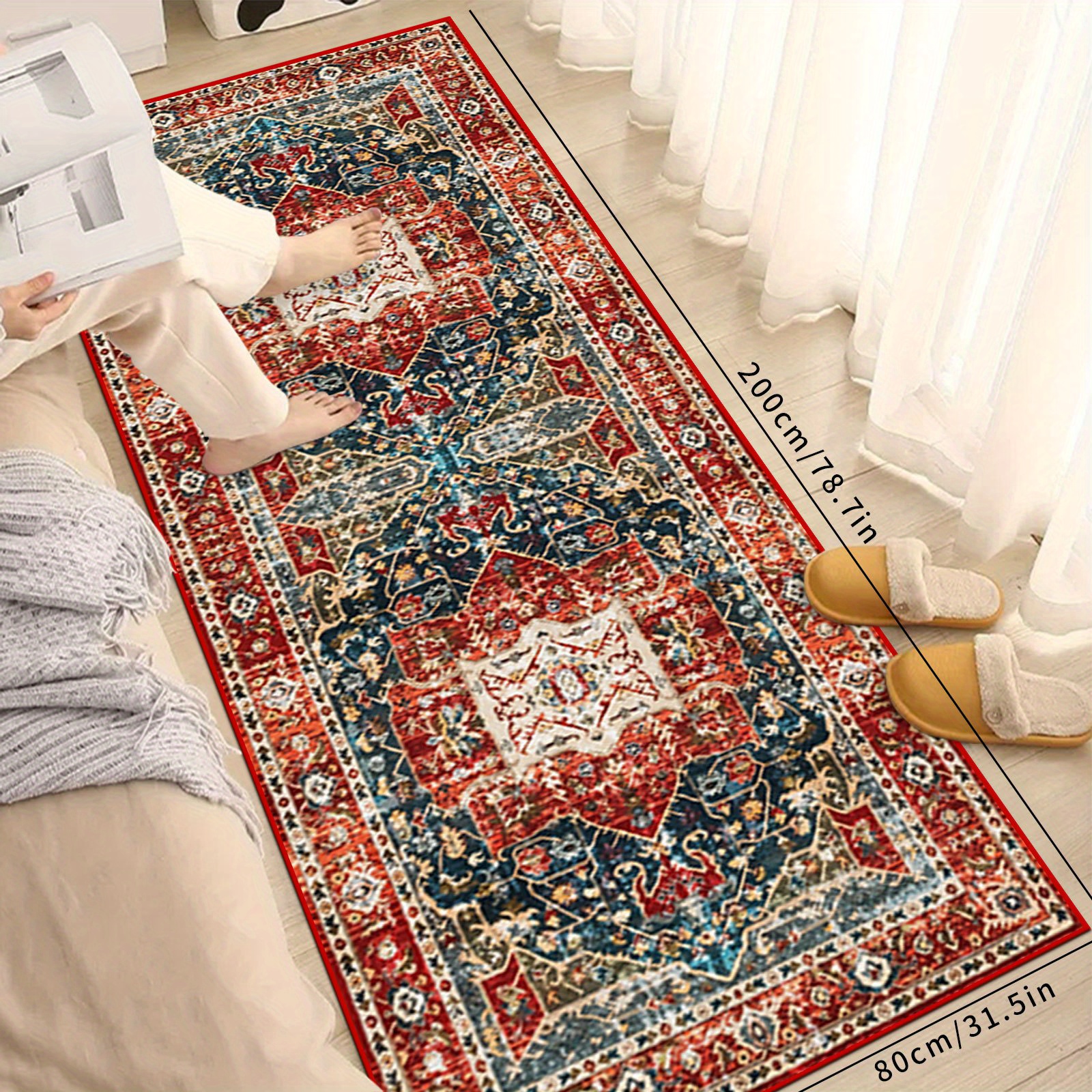 Boho Tribal Area Rug, Persian Washable Bedroom Rug, Vintage Boho Runner Rug,  Bedside Rug, Machine Washable, Soft Non Slip Non-shedding Kitchen Mat,  Indoor Accent Entry Carpet For Living Dining Playroom Nursery Camper, 