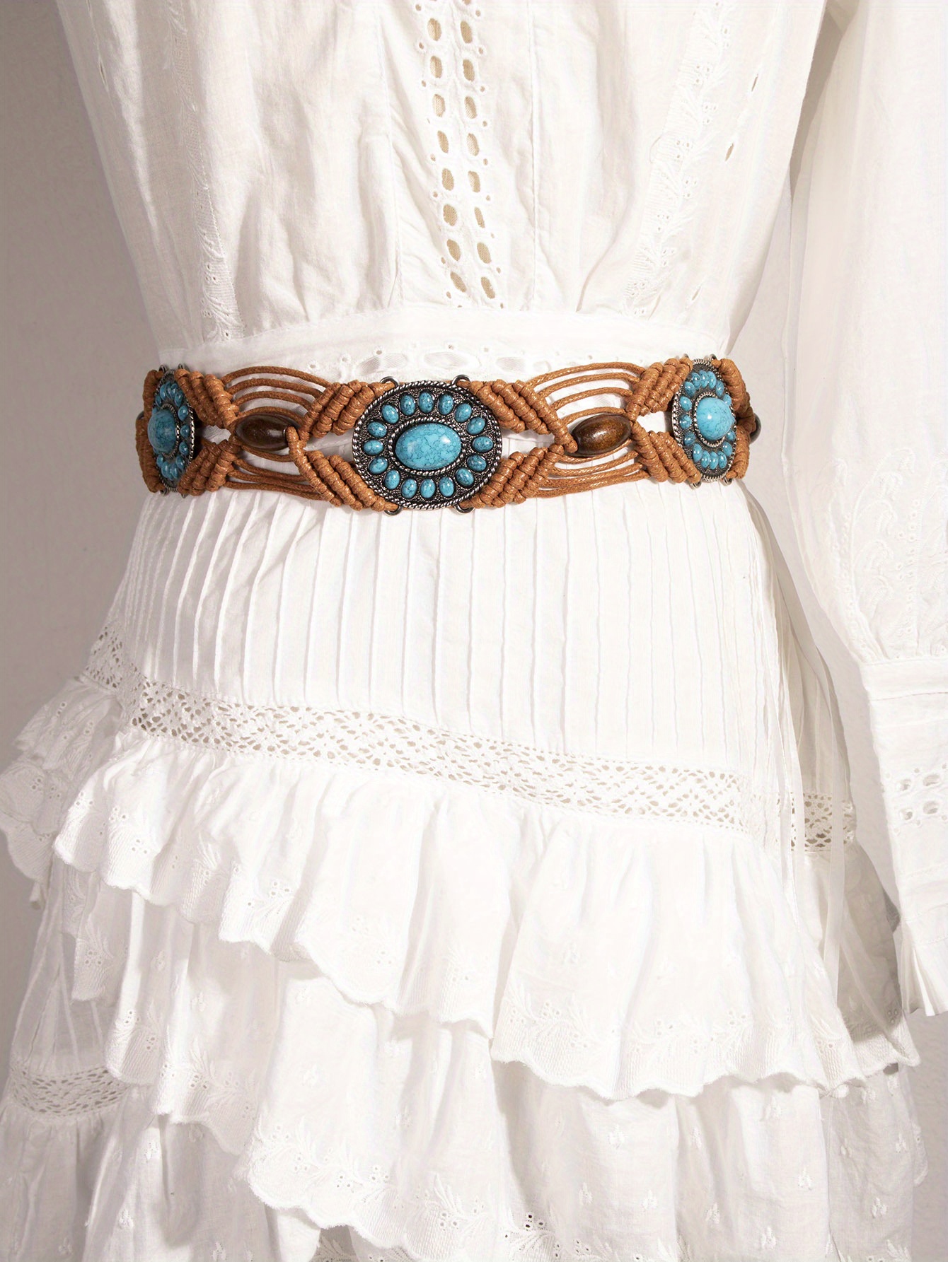 White Turquoise Dress with Belt