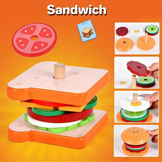 mamabrum Paninoteca Giocattolo in Legno per Bambini, Banco Fast Food con Cibo e Accessori, Gioco di Ruolo Ristorante, Panini e Cucina Giocattolo, 3 Anni
