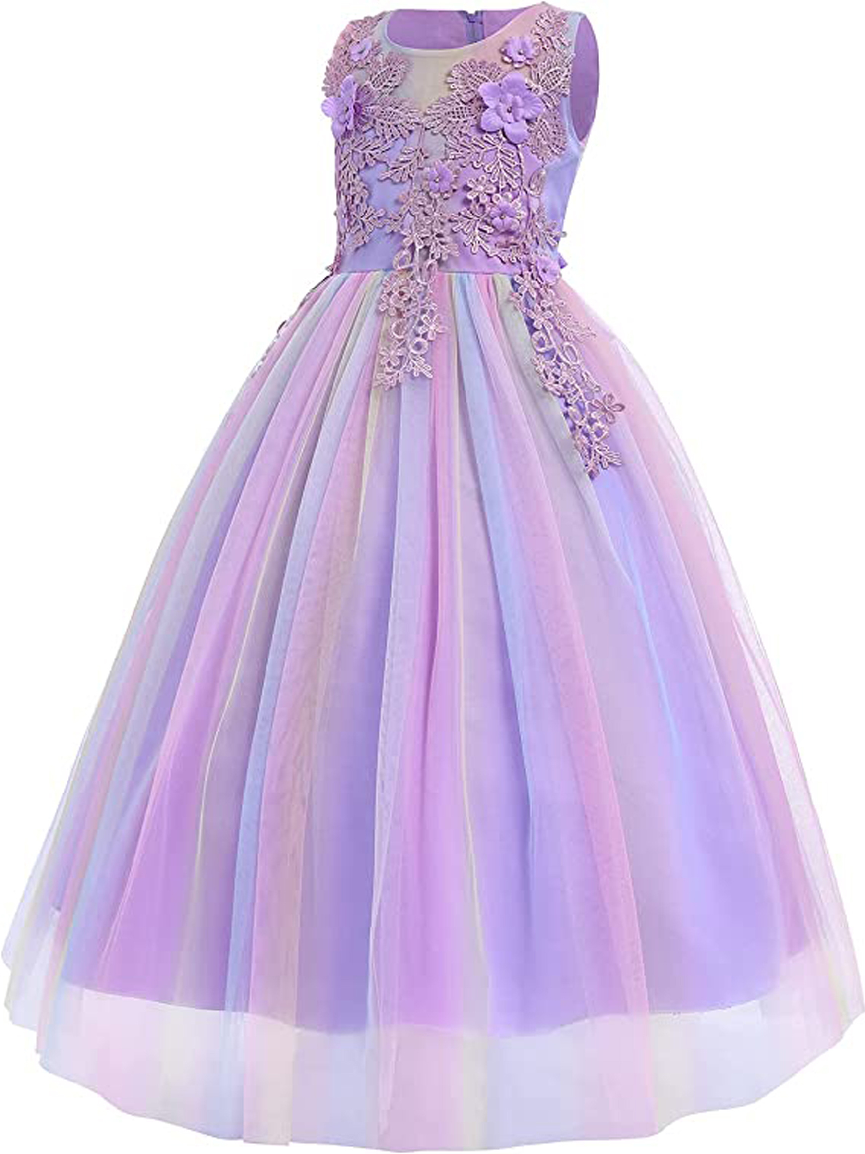 Ragazze Formale Principessa Vestito Bambini Pizzo Tulle Arcobaleno Elegante  Serata Party Torta Tutu Prom Abito Bambini Matrimonio Comunione Costume C