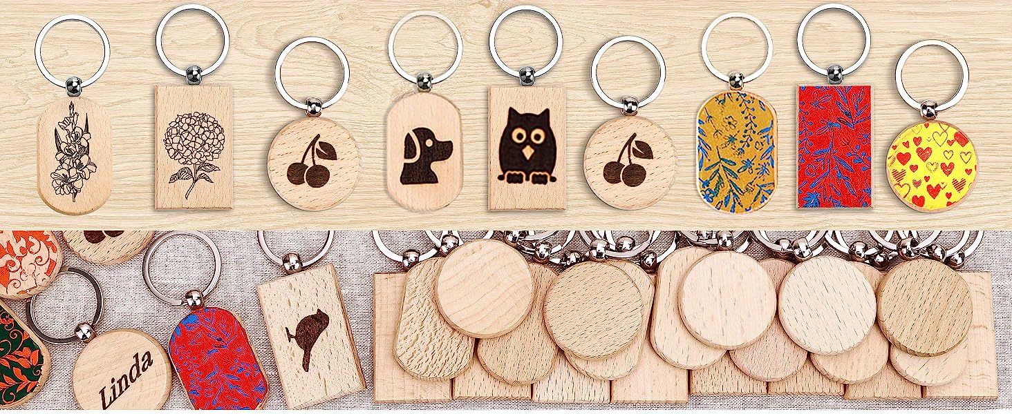  50 Pieces Wooden Keychain Blanks Laser Engraving Blanks Wood  Blanks Key Chain Bulk Unfinished Wooden Key Ring Key Tag for DIY Gift  Crafts (Square) : Arts, Crafts & Sewing
