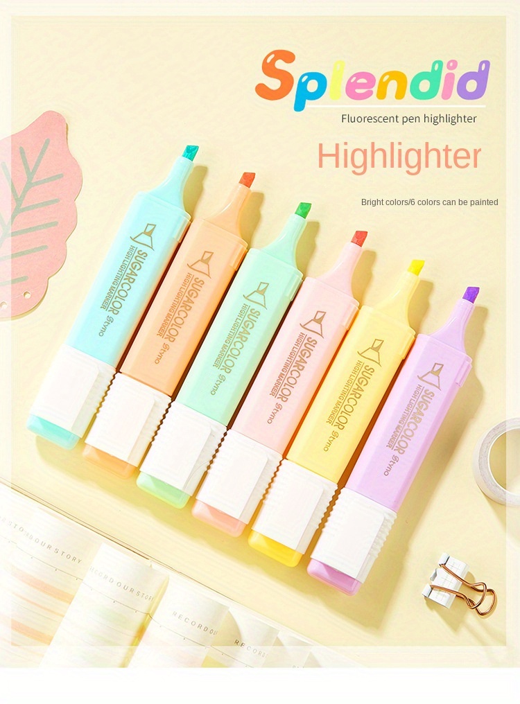 6 Pastel Color Square Rod Highlighter And 6 Ballpoint Pen No - Temu