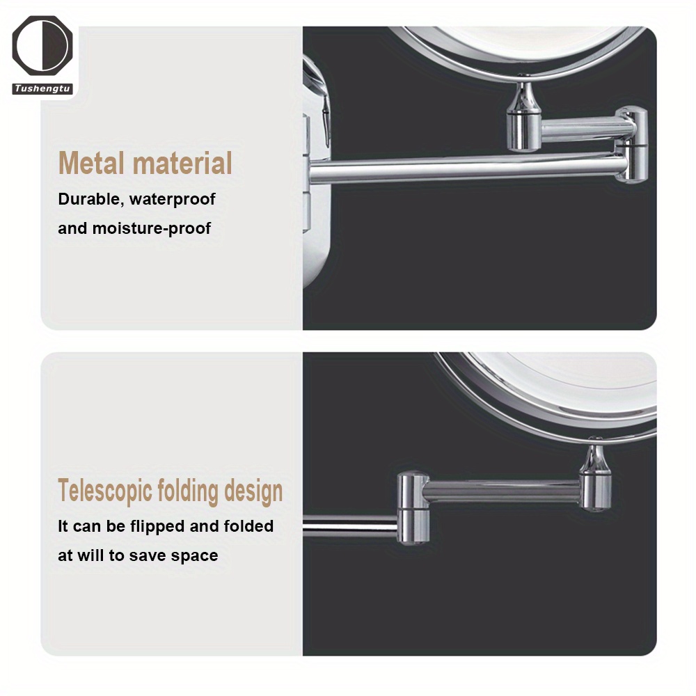  Espejo de maquillaje con luces y aumento de 10 aumentos, espejo  de tocador montado en la pared con enchufe y aumento extensible de 360°,  espejo de maquillaje giratorio de 360°, espejo