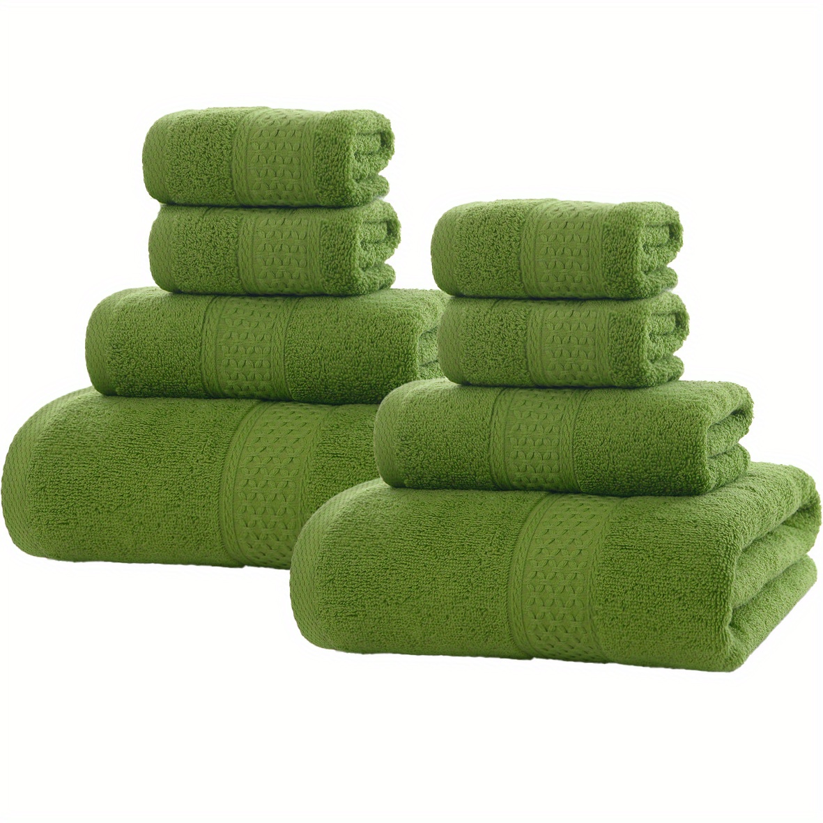 Solid Color Cotton Towels Set, With 2 Bath Towels 2 Hand Towels 4