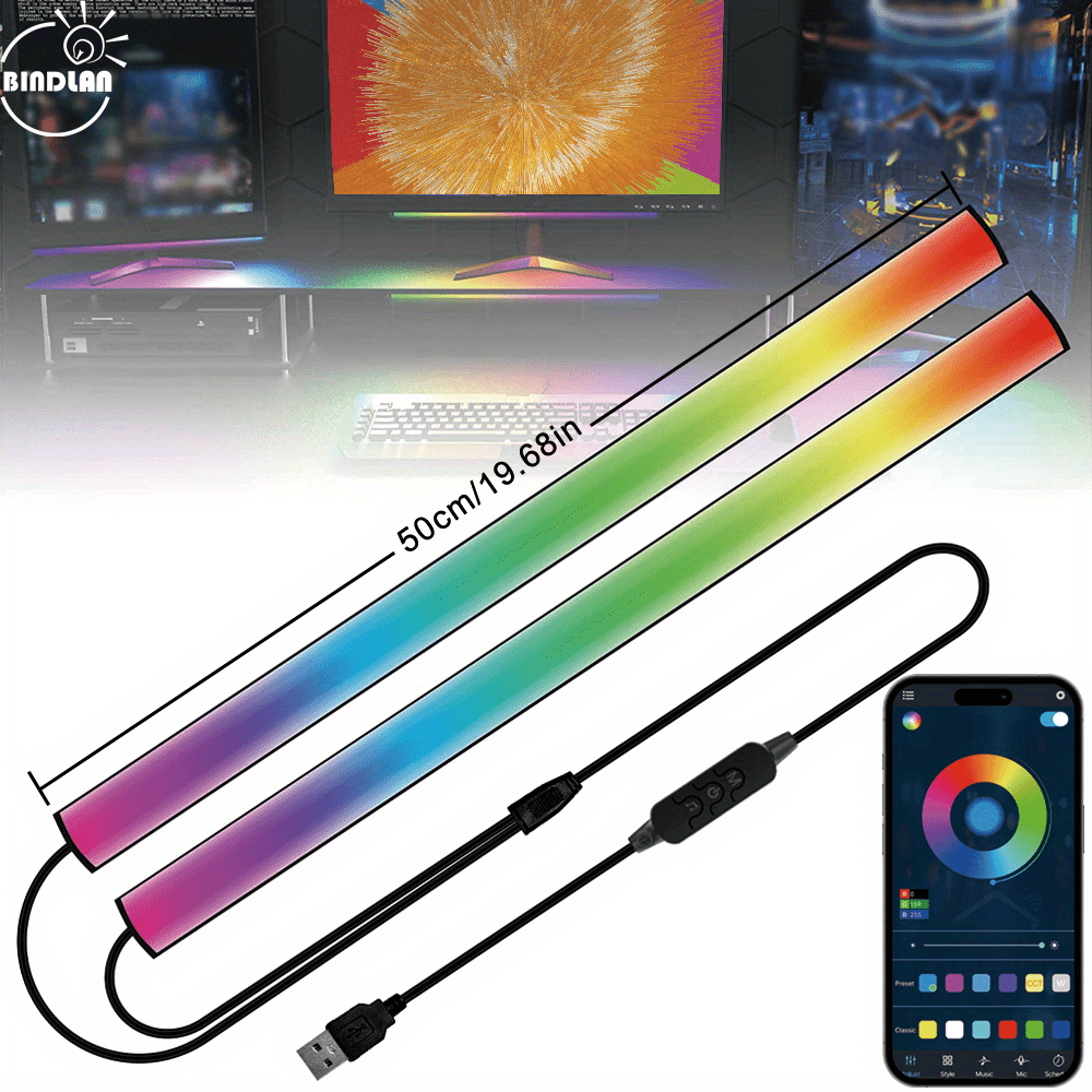 1set 2 in 1 under monitor light bar 2 pcs screenbar light desk lamp computer with app controlle color changing music sync led dynamic rainbow effect usb powered for pc setup keyboard light gaming room details 0