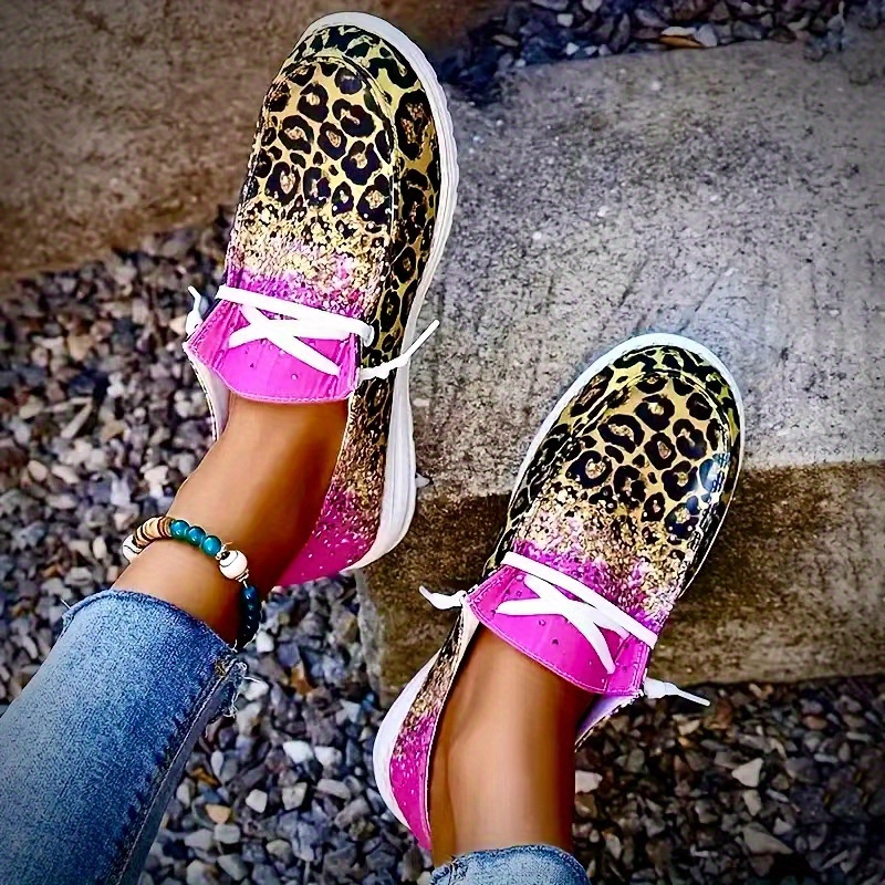 Leopard Print Canvas Slip On Loafers Casual Flat Sneakers