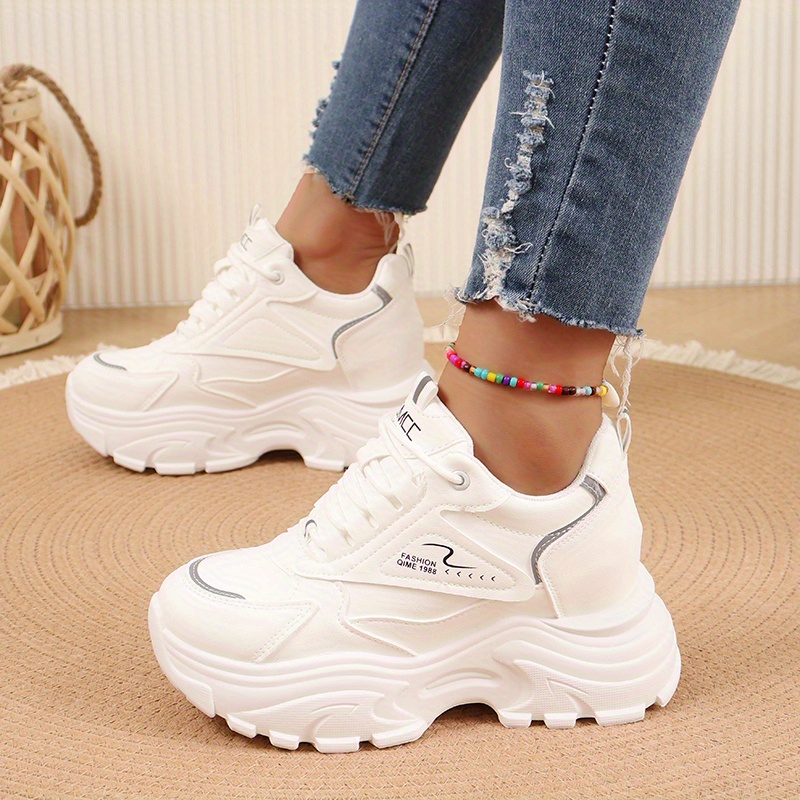 Zapatos deportivos con cordones para mujer, zapatillas deportivas blancas  Shies