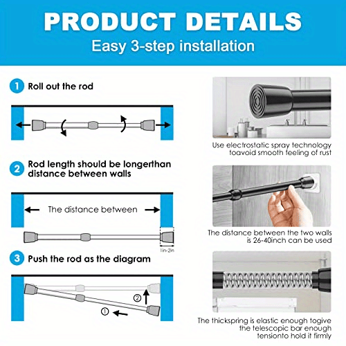 Versatile Telescopic Rod Spring Tension Rod Doors Windows - Temu