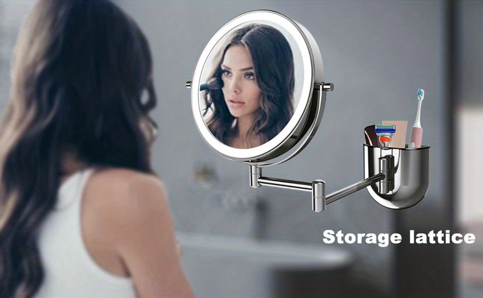  DUDSME Espejo de aumento de tocador de baño para baño, montaje  en pared, espejo de maquillaje, luz ajustable recargable por USB (color  niquelado cepillado, tamaño: 7X) : Belleza y Cuidado Personal