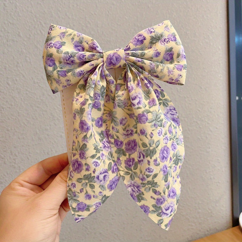 Plaid Floral Print Hair Clips Big Bow Clips For Hair