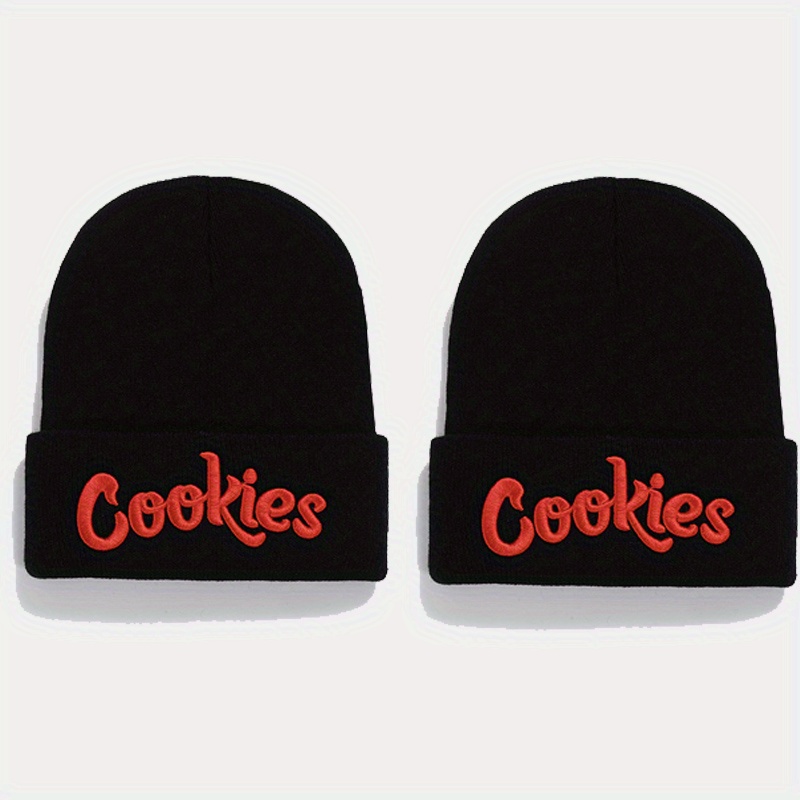 2pcs Letter Embroidery Beanie Cap Hip Hop Knit Hat Warm Skull Cap
