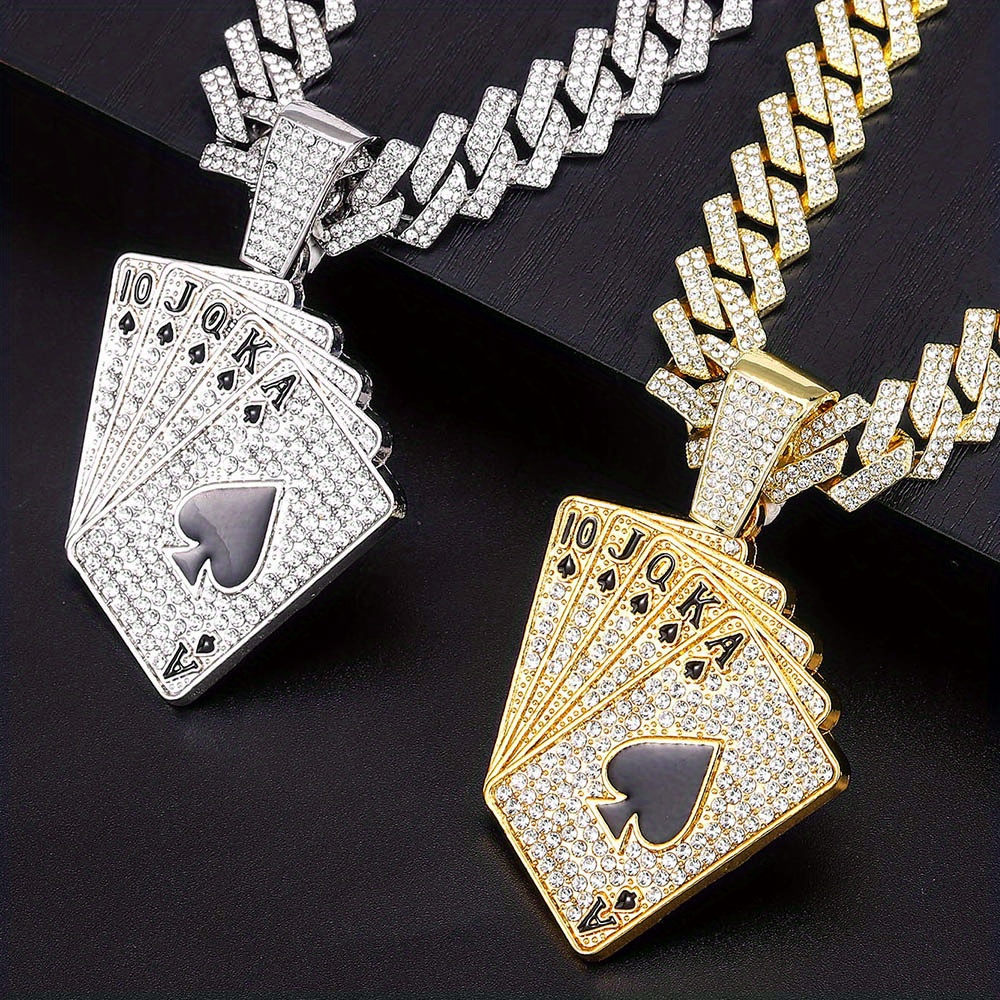 Men's Iced Chain Pendant Poker Card With Miami Cuban Link - Temu