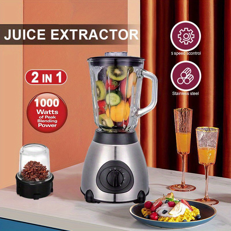 us plug 6pcs juicer 1000w with a 5 speed button 2 glass cups 2l juicer cup and 1 small grind cup powerful professional kitchen fruit food and milkshake mixer easy cleaning multifunctional fully automatic details 0