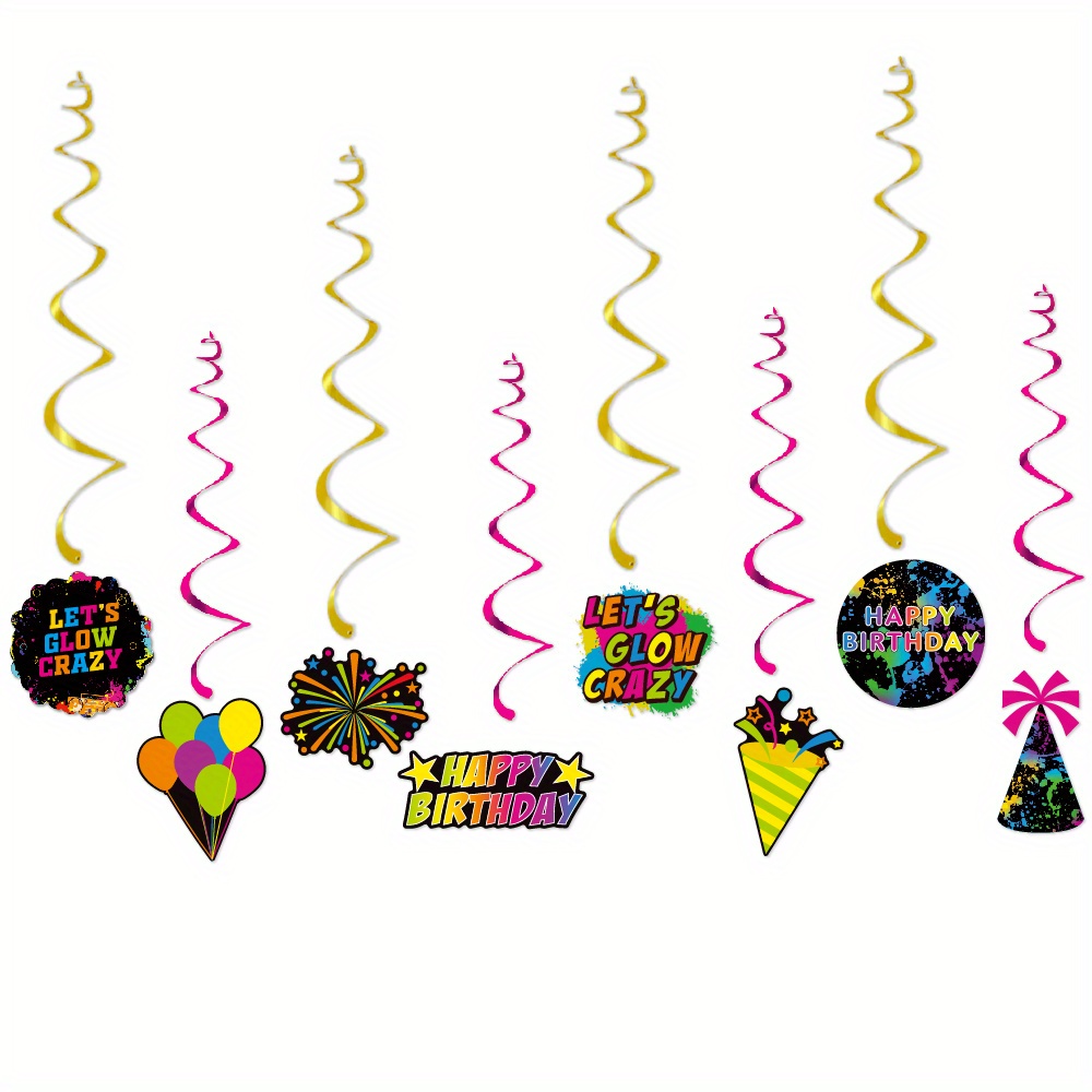 Glow In The Dark Happy Birthday Banner And Cupcake Topper Set