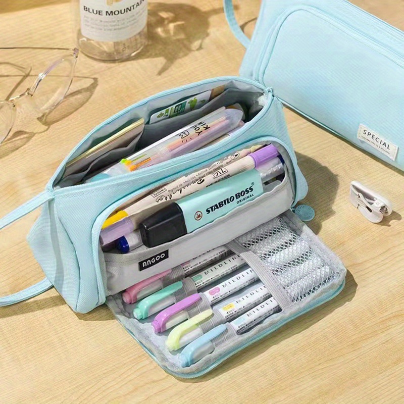 Criveple Astuccio in tessuto a coste, astuccio per ragazze, adolescenti, con pratica chiusura lampo, portapenne, astuccio per scuole, ufficio, viaggi, Colore: rosa., Semplice (Grigio