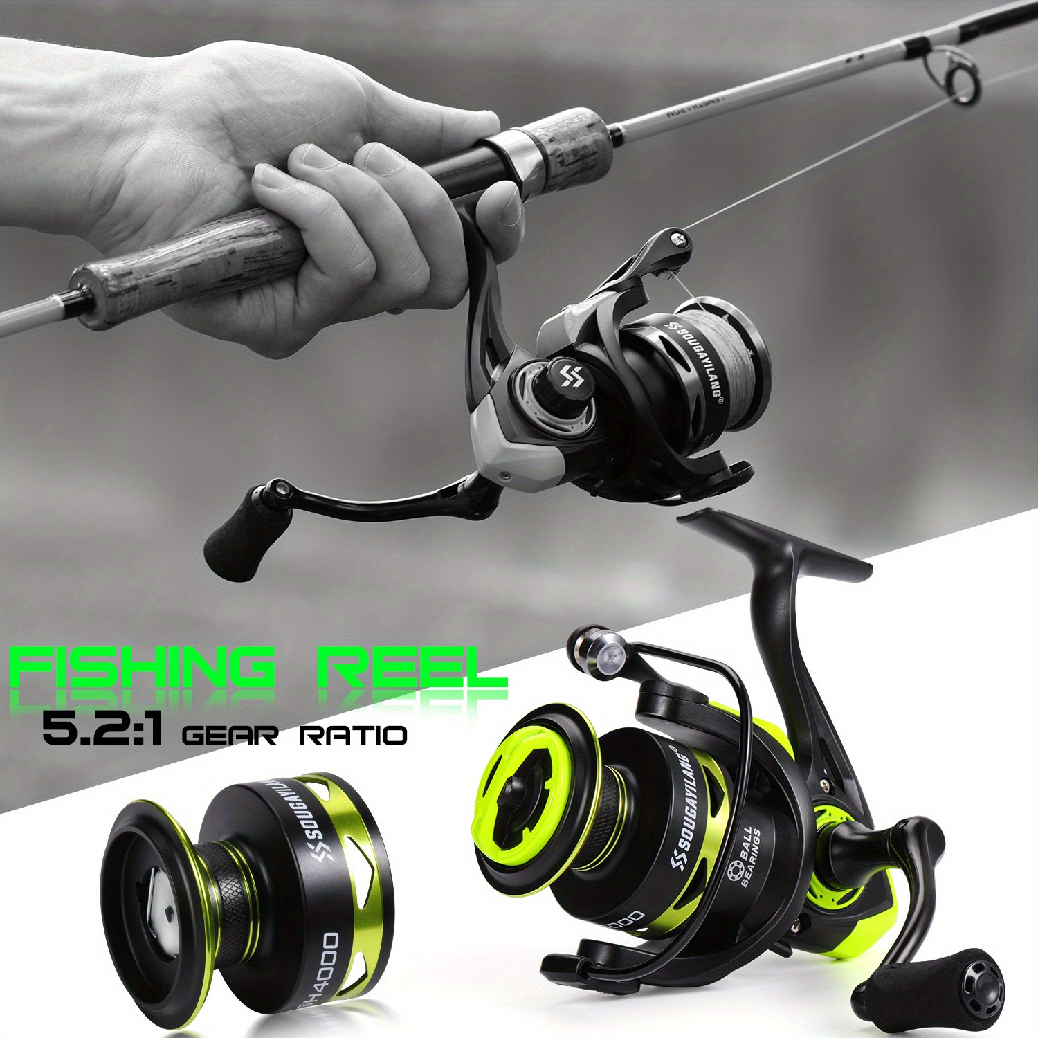 Sougayilang 1000-3000 Spinning Reel 5.2:1 Metal/EVA Handle Fishing Reels