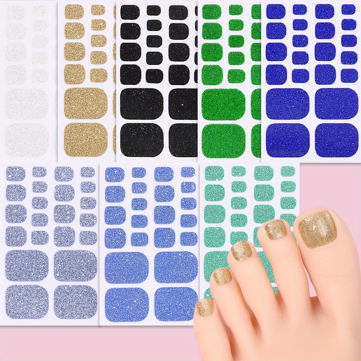 Toe Nail Polish Stickers Glitter Toenail Nail Polish Strips - Temu