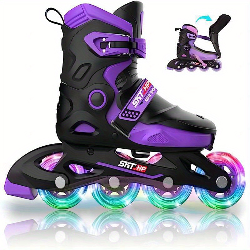 Patines de ruedas para niñas y niños, patines ajustables con 4 ruedas  iluminadas, protección total, ideal para diversión al aire libre.