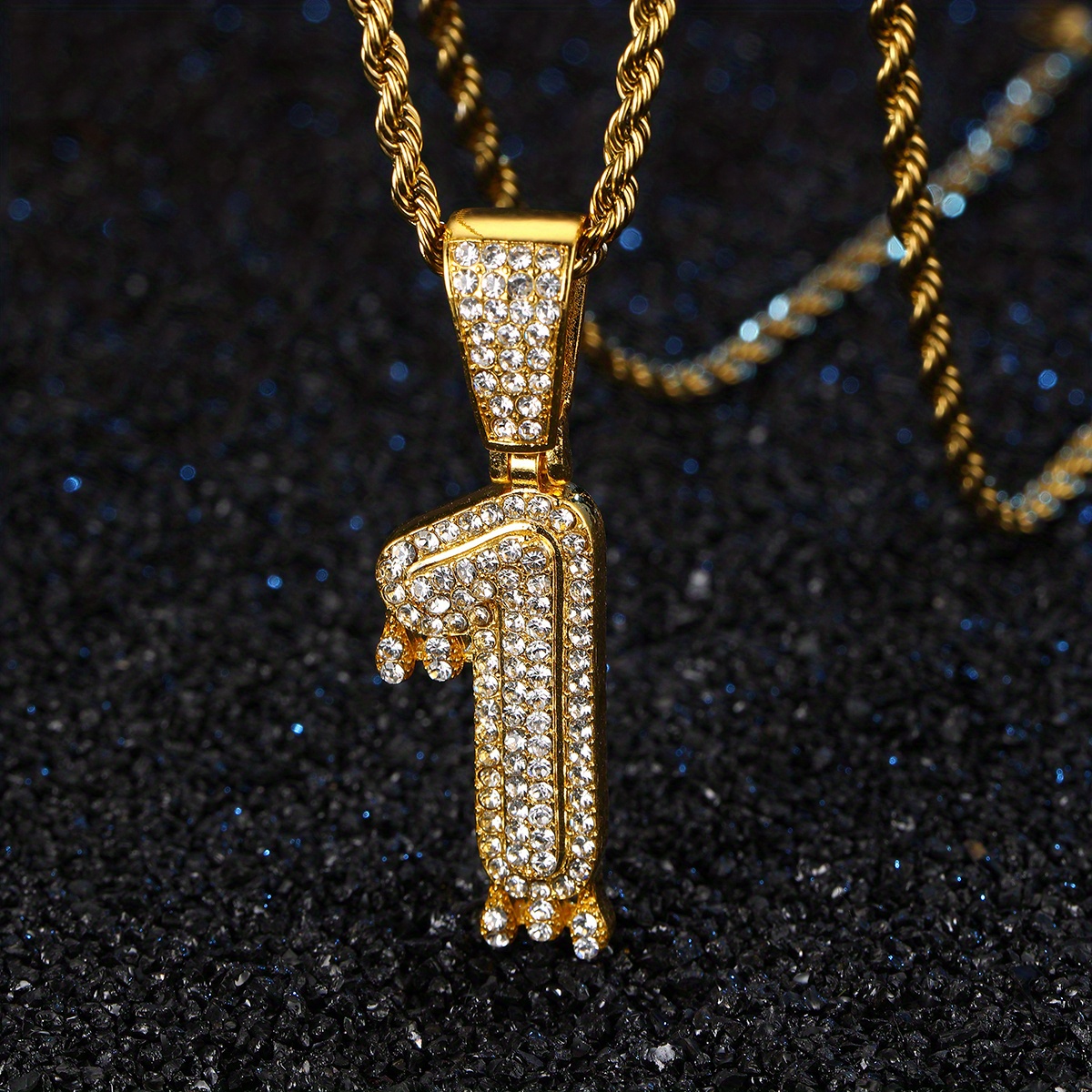 1pc Men's Hip Hop Rhinestone Number Pendant Necklace, Couple Necklace, Rapper Jewelry, Jewels Accessories,Chain Pendant,Temu