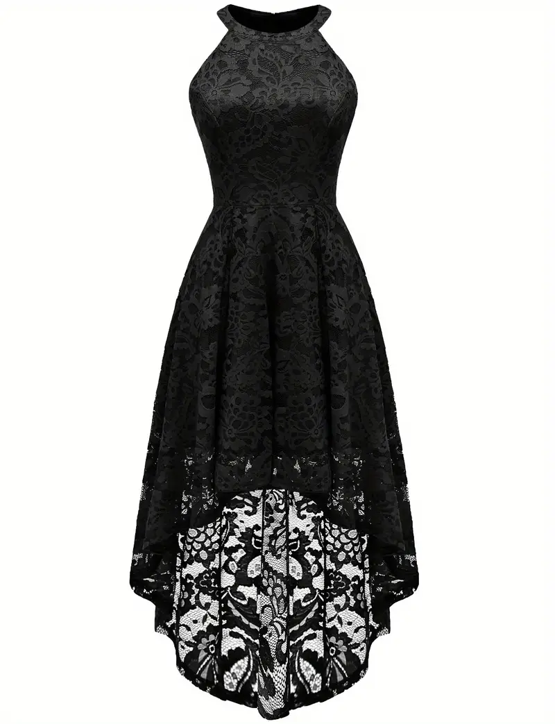Dipped Hem Lace Dress Elegant Solid Sleeveless Cocktail - Temu Norway