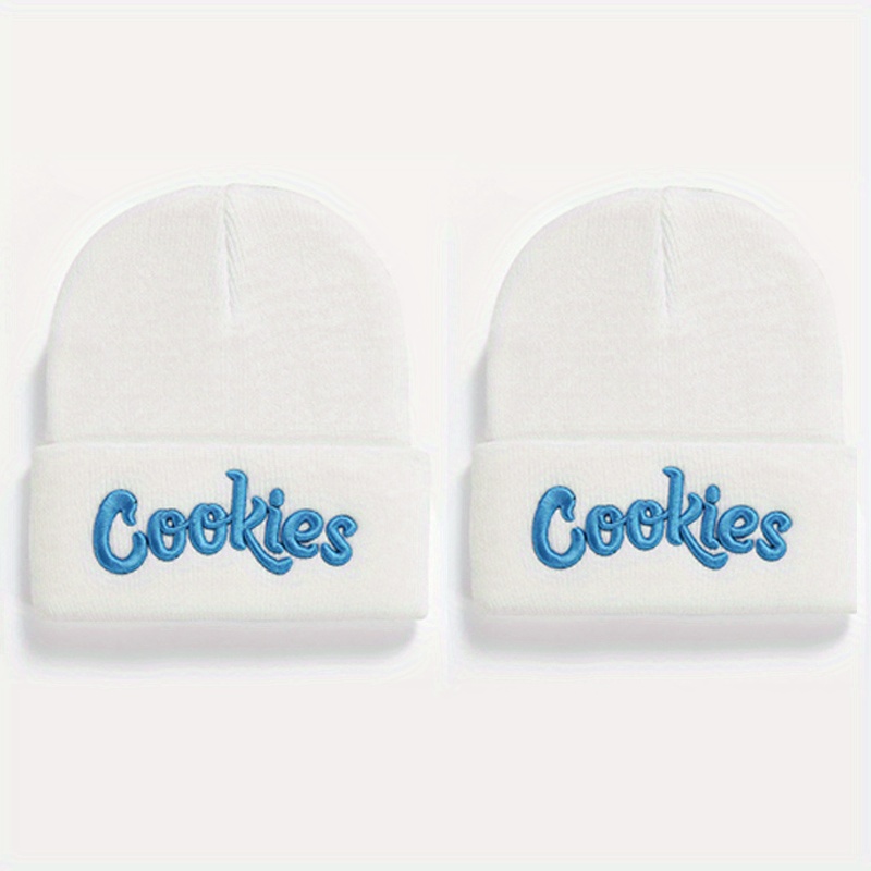 2pcs Letter Embroidery Beanie Cap Hip Hop Knit Hat Warm Skull Cap
