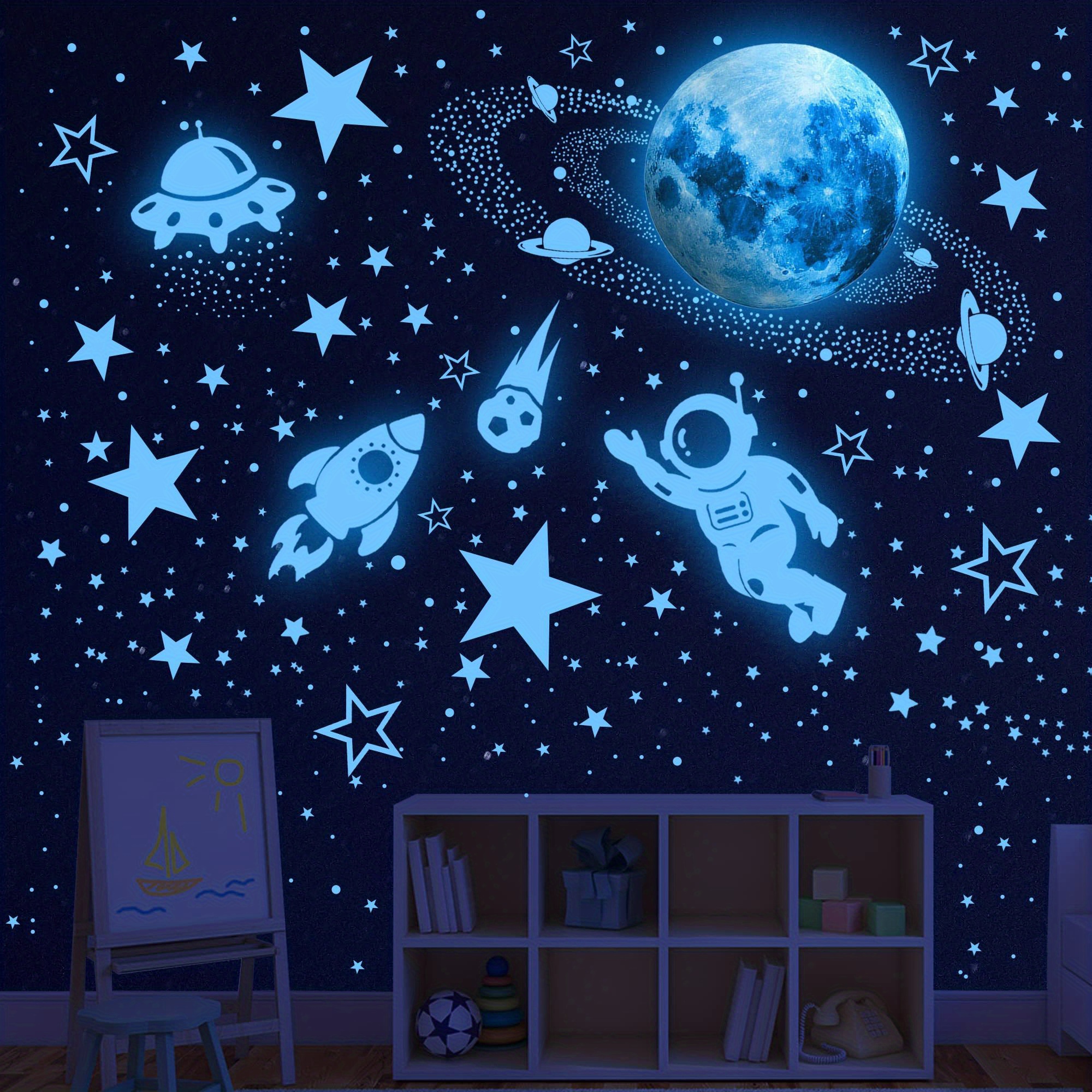 Children room wall sticker decall decor - space ships, stars and astronauts  - . Gift Ideas