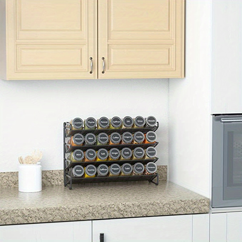 4 Tier Spice Rack Organizer With 28 Empty Spice Jars Spice - Temu