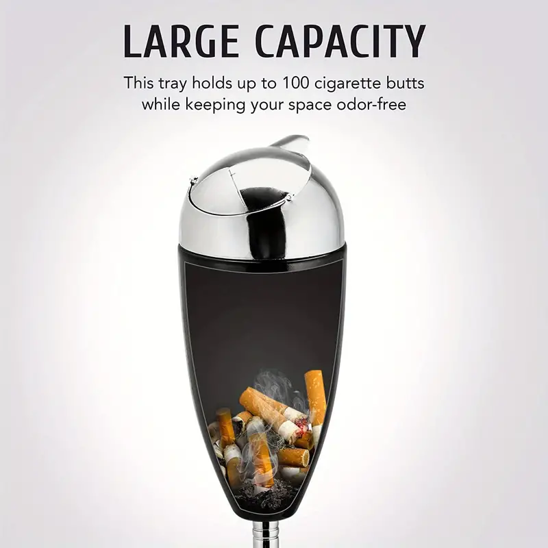 1pc adjustable ashtray smokeless odorless indoor outdoor floor standing ash tray with lid for home patio cigarettes ash butt disposal windproof balcony ashtray in 20 27 5 35 heights black details 2