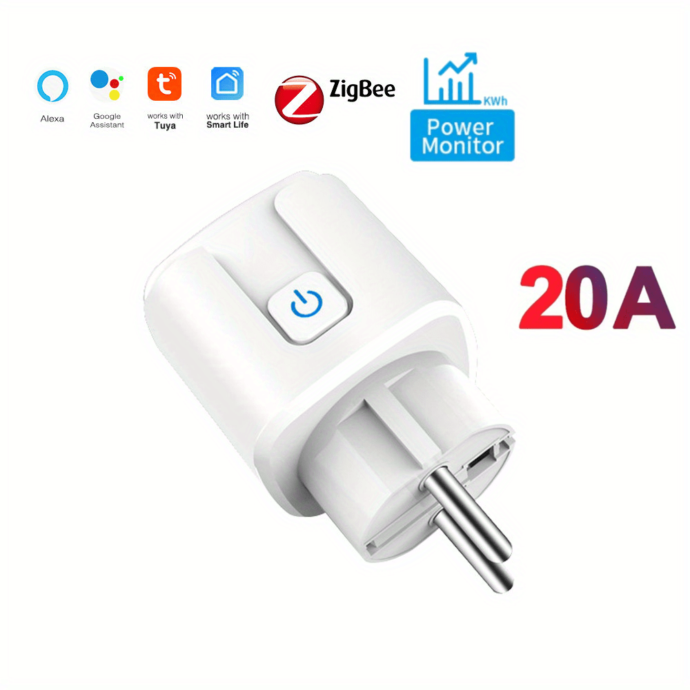 20A Tuya EU Smart Plug WiFi Switch Socket Power Monitor Timer for Alexa  Google +