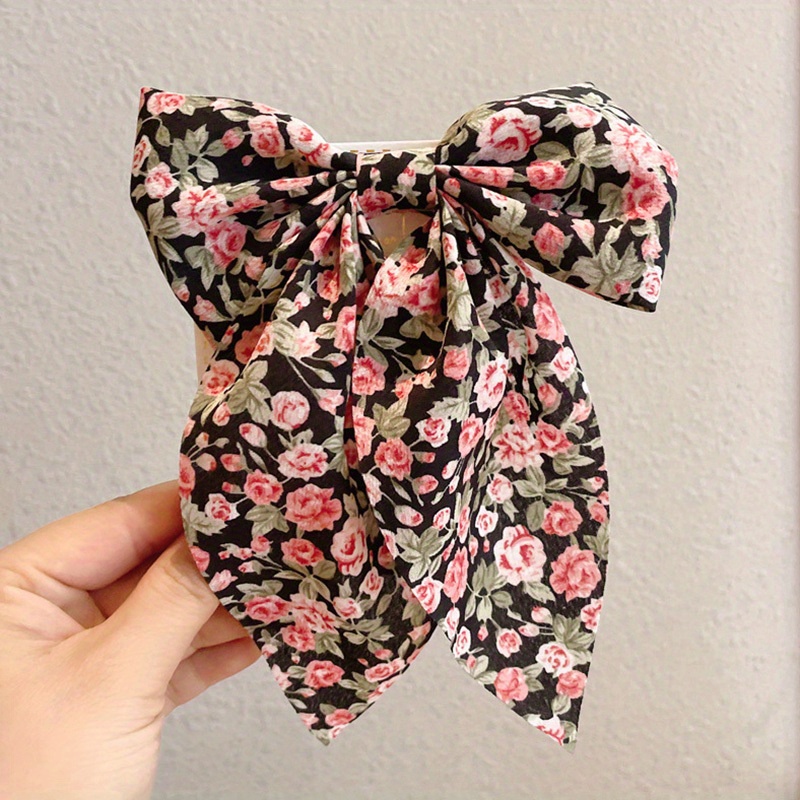 Plaid Floral Print Hair Clips Big Bow Clips For Hair