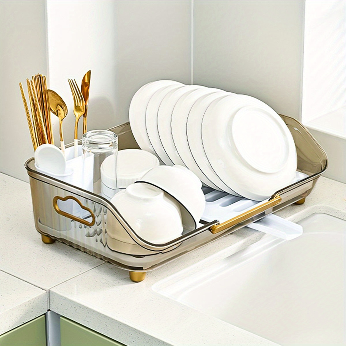 Space Saving Tableware Drying Rack With Draining Spout - Durable