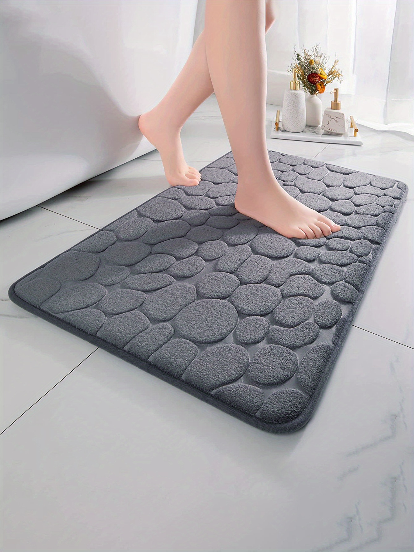 Memory Foam Bath Mat Comfortable Cobblestone Bathroom Rug - Temu