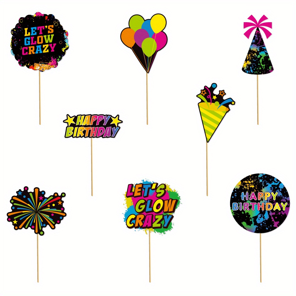 Glow In The Dark Happy Birthday Banner And Cupcake Topper Set