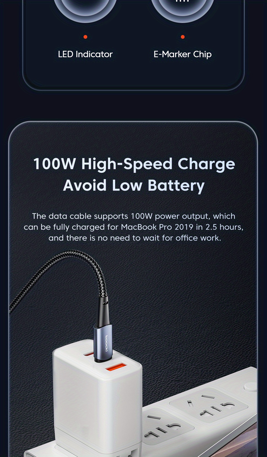 Toocki 100W USB Type C vers USB C câble PD chargeur de charge rapide type-c  cordon métallique – Oz Marketplace