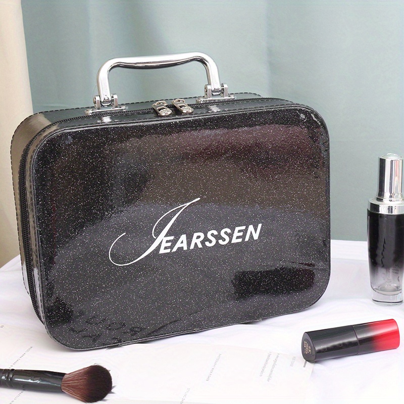 Glitter Leather Makeup Bag Organizer with Mirror Brush Holder