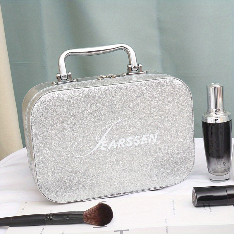 Glitter Leather Makeup Bag Organizer with Mirror Brush Holder