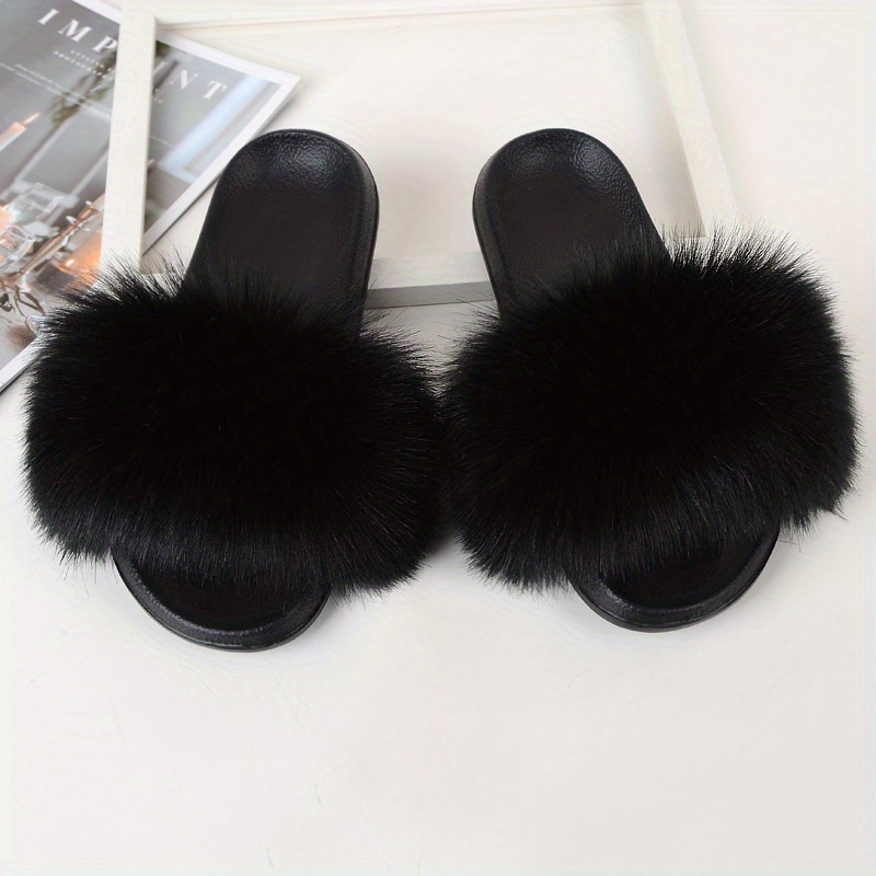 Women's Black Faux Fur Slide