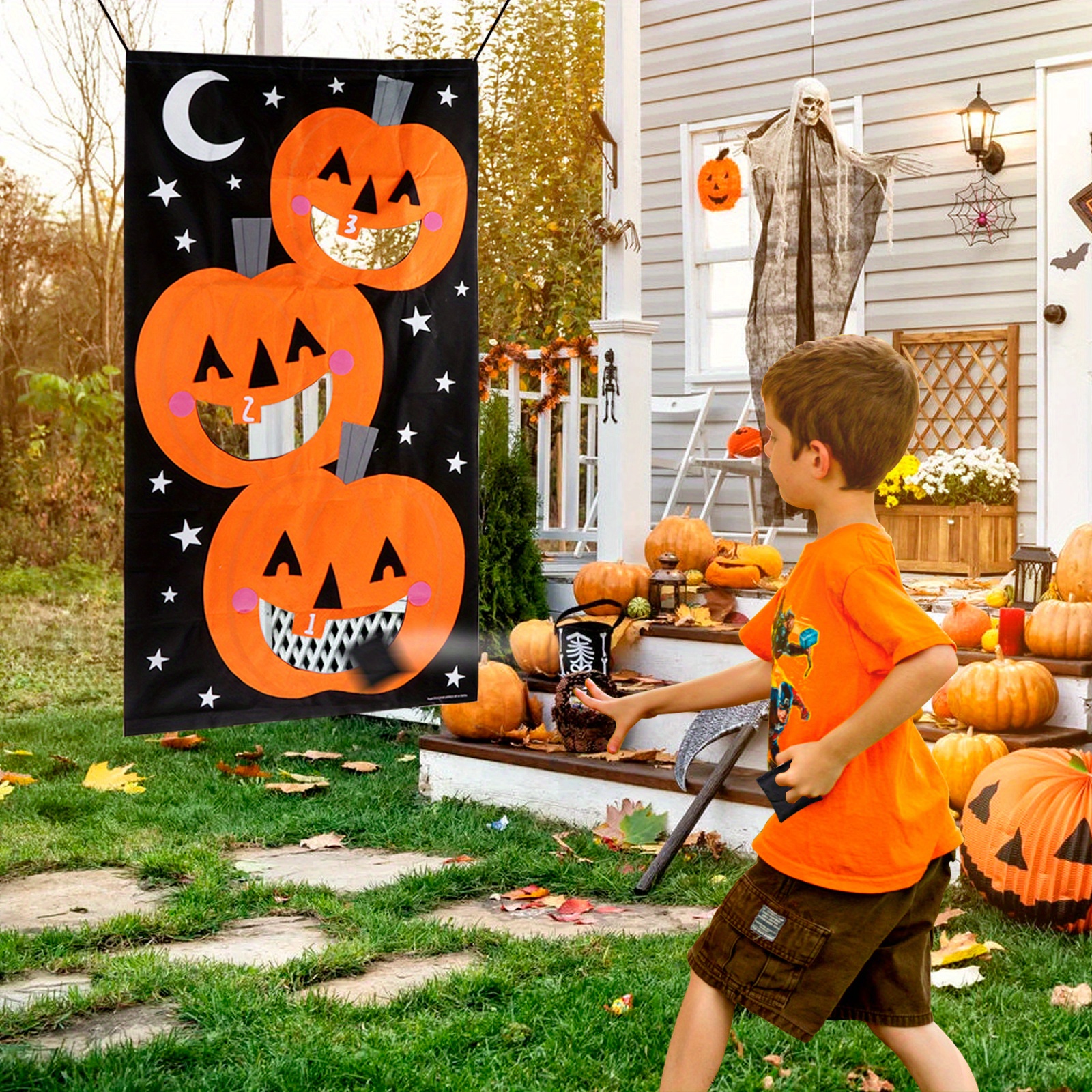 Pumpkin Bean Bag Toss Games 3 Bean Bags Halloween Games - Temu