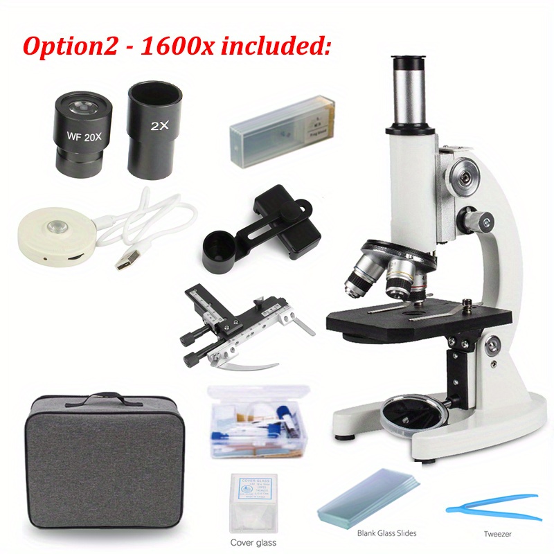 Biological Microscope Kit Metal Body With Fine Adjust Knob Rechargeable Led  Light Science Lab With Handbag - Temu