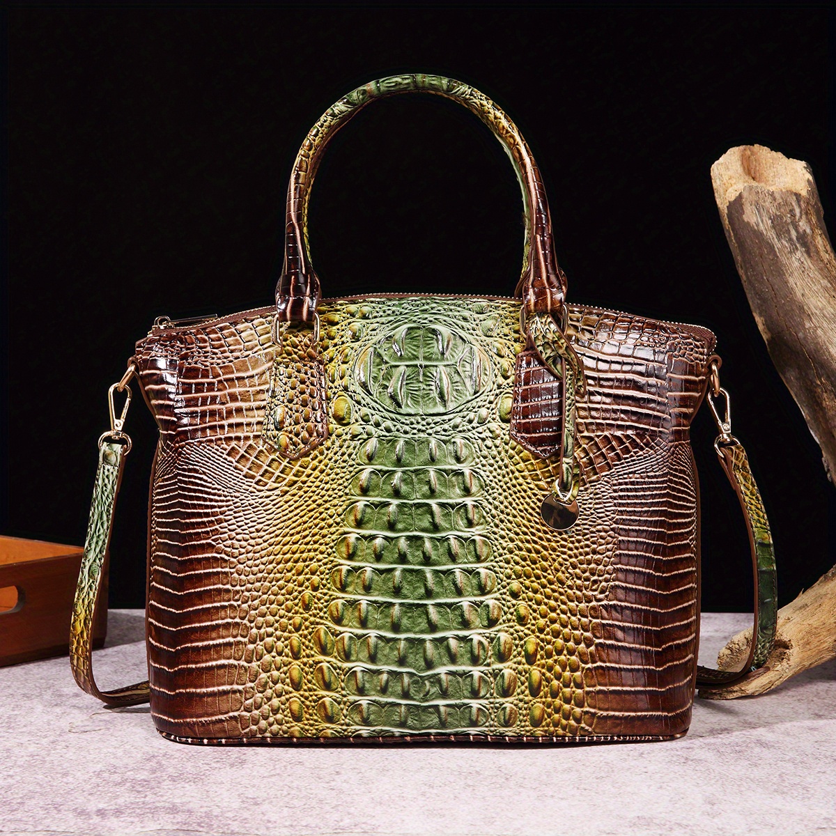 Ombre Crocodile Embossed Handbag, Classic Style Crossbody Bag, Women's  Leather Satchel Purse - Temu Philippines