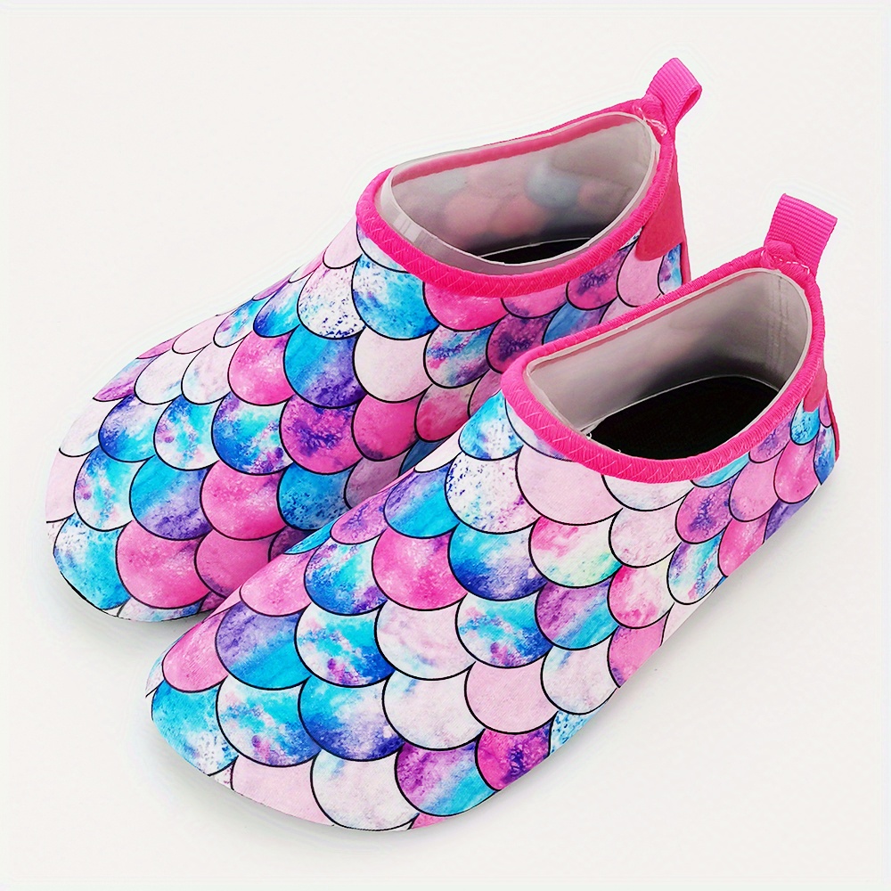 Image of Toddler Girls Cute Colorful Fish Scale Print Breathable Shoes, Children's Outdoor Lightweight Beach Aqua Socks For Summer