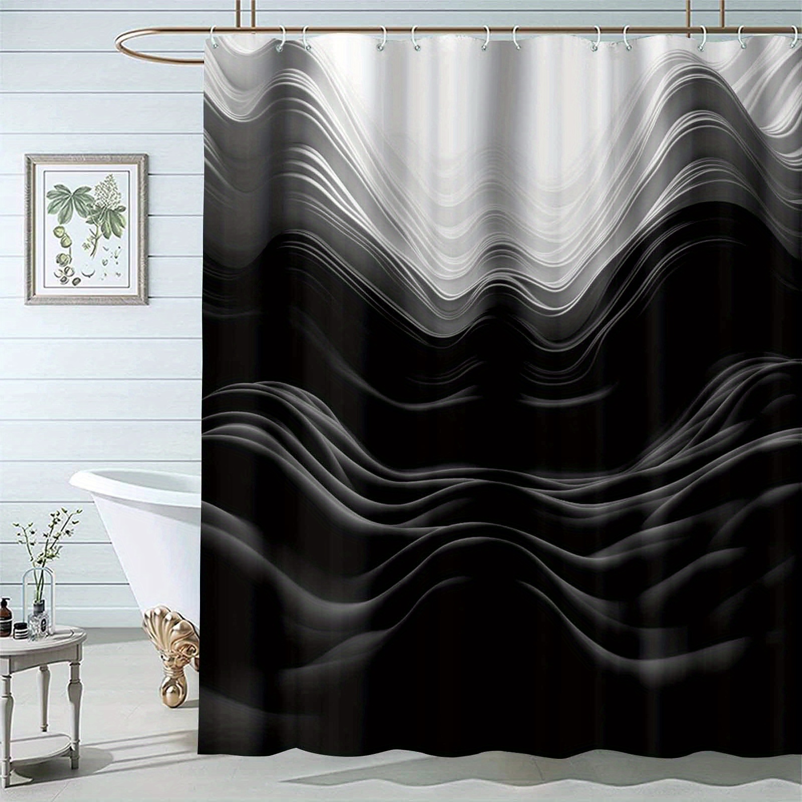 Black Gray Stripe Shower Curtain Bathroom Window - Temu