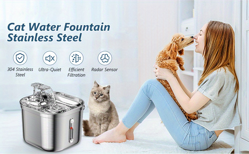 74oz/2.2L Automatic Pet Water Fountain Dog Water Dispenser, Stainless Steel  Cat Water Feeder