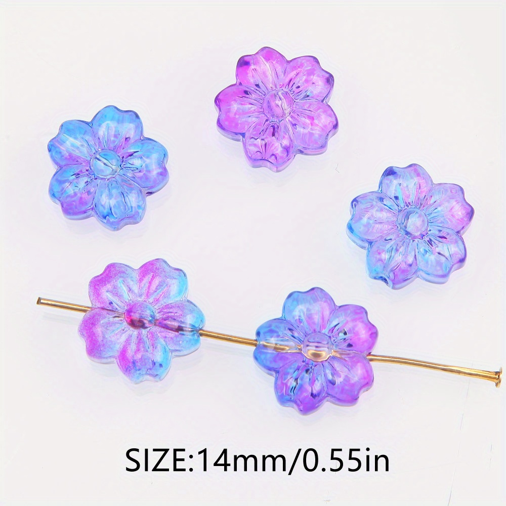 30PCS Flower Glass Beads Spacer Bead Glitter Flower Loose Beads For DIY  Drop Earrings Charms Jewelry Making Bracelet Necklace Handmade Findings 14mm