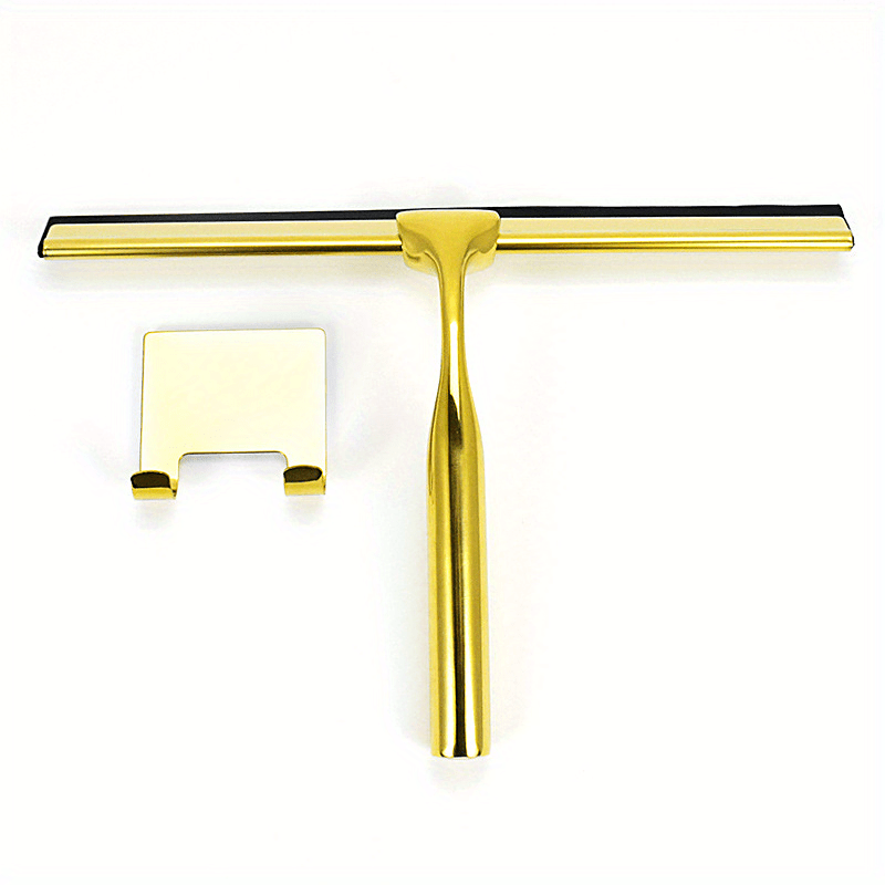 10 in. Golden Stainless Steel Shower Squeegee with 2 Adhesive Hooks