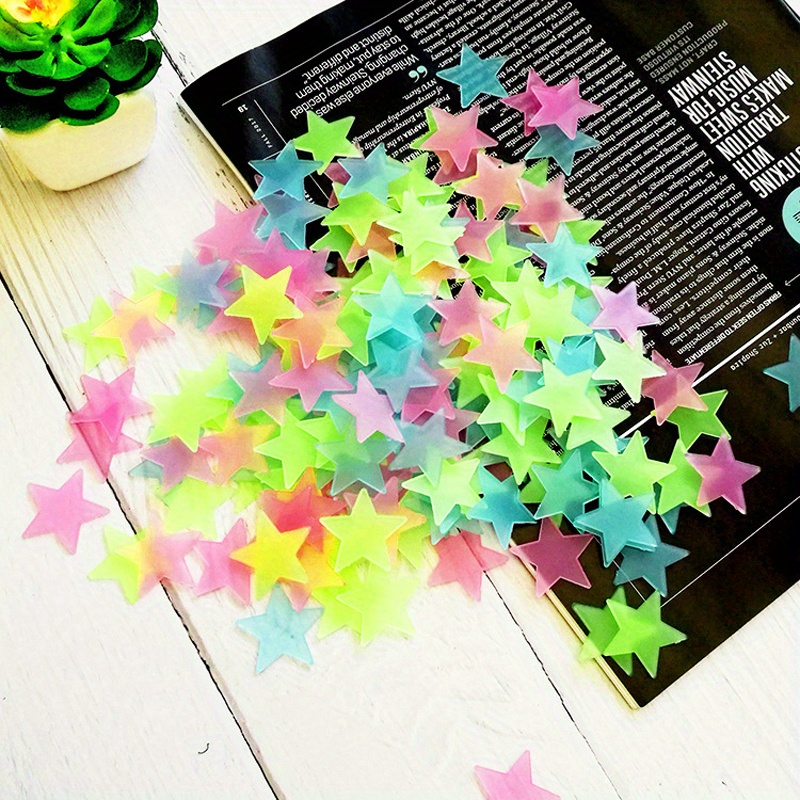 100 Pzs Calcomanías Fluorescentes 3D De Pared Con Estrellas